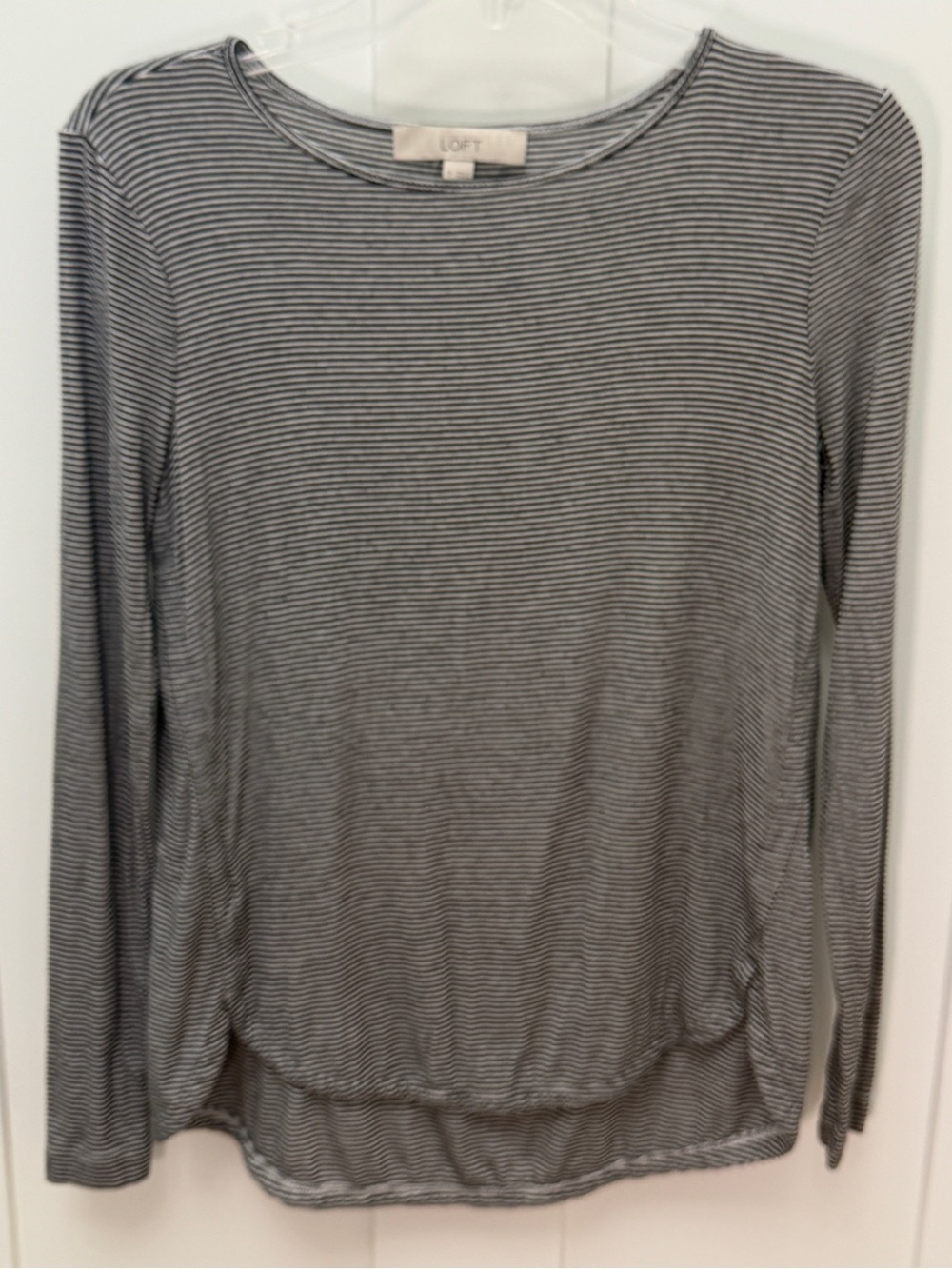 LOFT Gray Striped Long-Sleeve Top